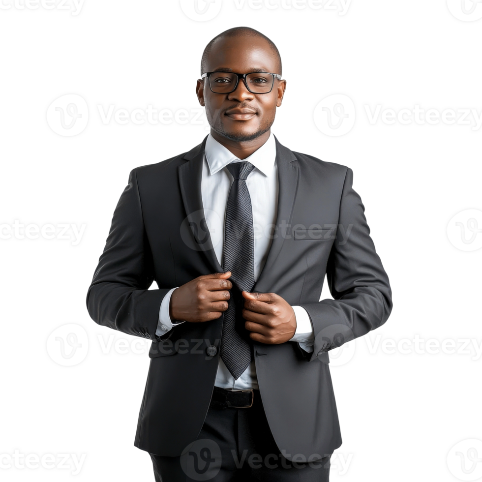A man in a suit and tie standing in front of a black background png