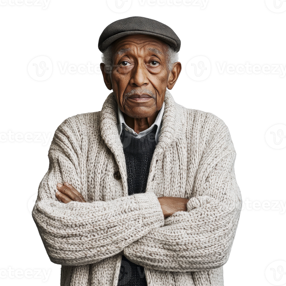 An older man in a sweater and hat png