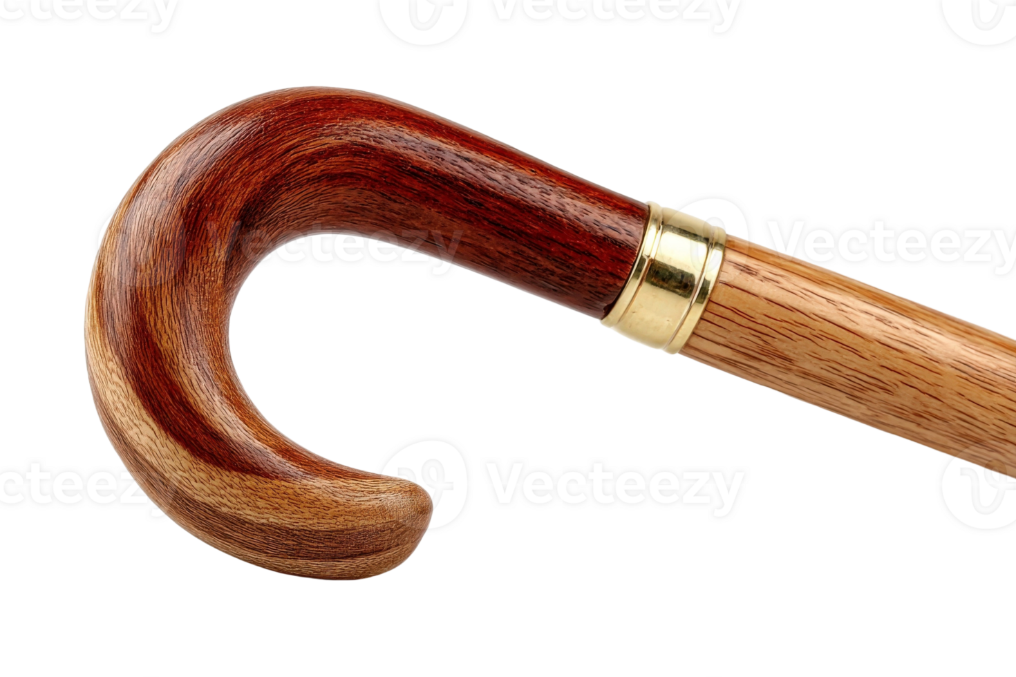A wooden cane with a gold handle png