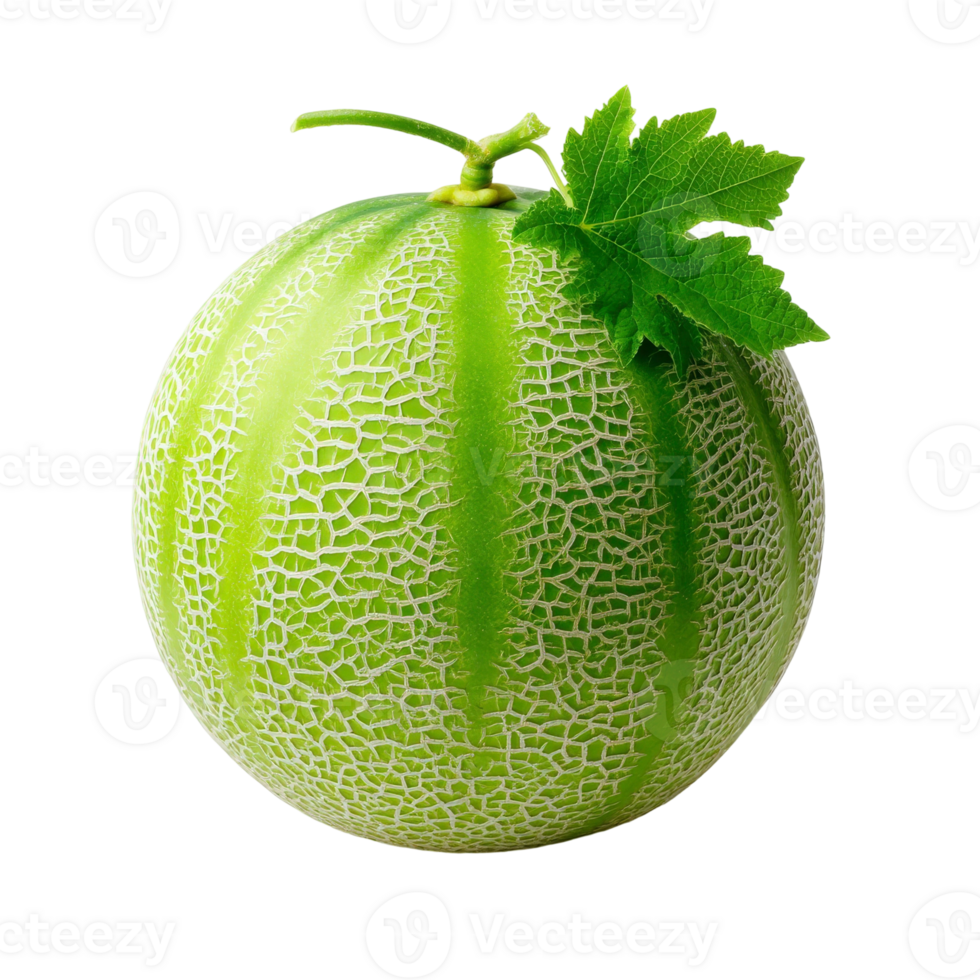 A melon with green leaves on it png