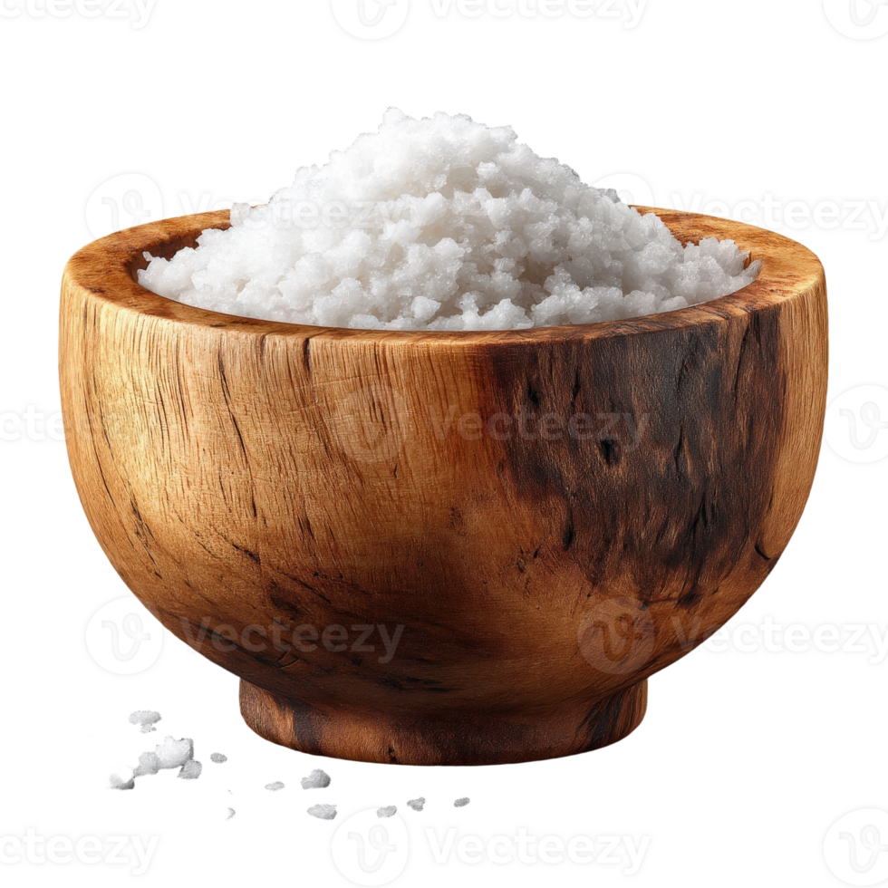 A wooden bowl filled with salt on a black background png