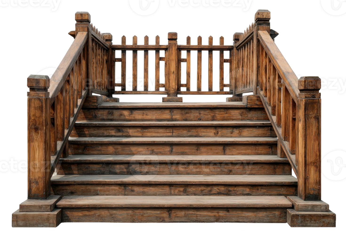 Wooden stairs with wooden railings and railings png