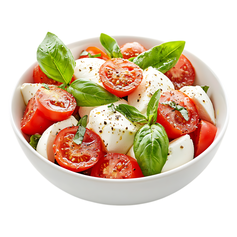 Caprese salad in white bowl isolated on a a transparent background png