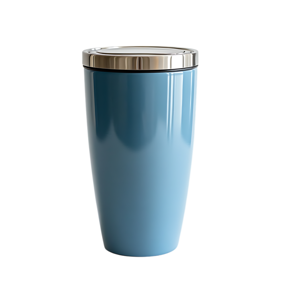 Blue travel mug with silver lid isolated on transparent background png