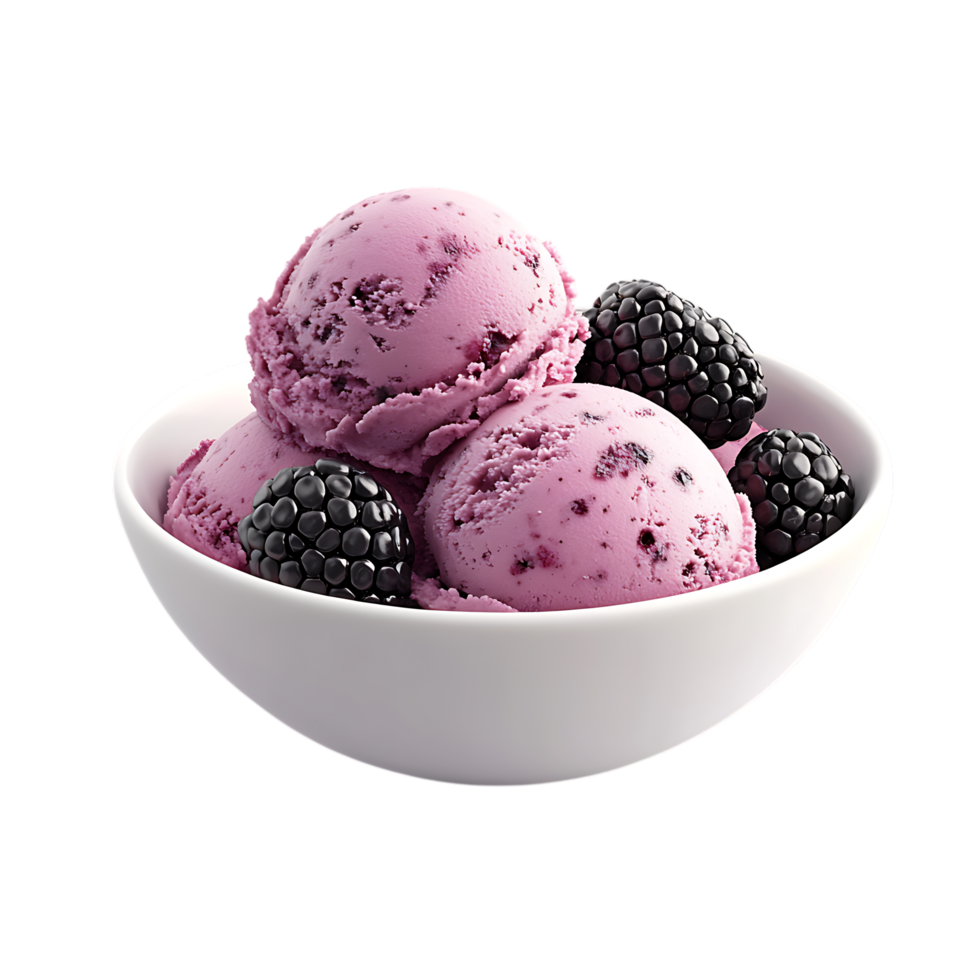 Delicious blackberry ice cream in a bowl isolated on a transparent background png