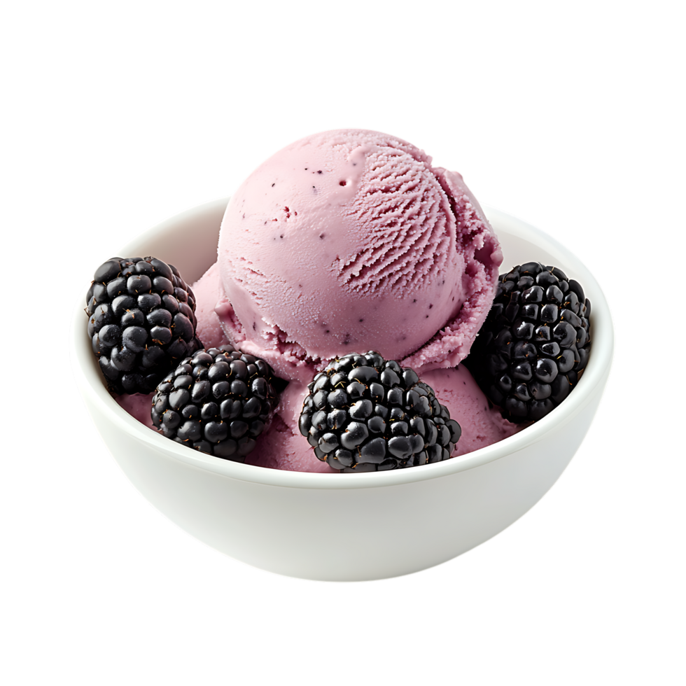 Blackberry ice cream scoop in bowl isolated on transparent background png