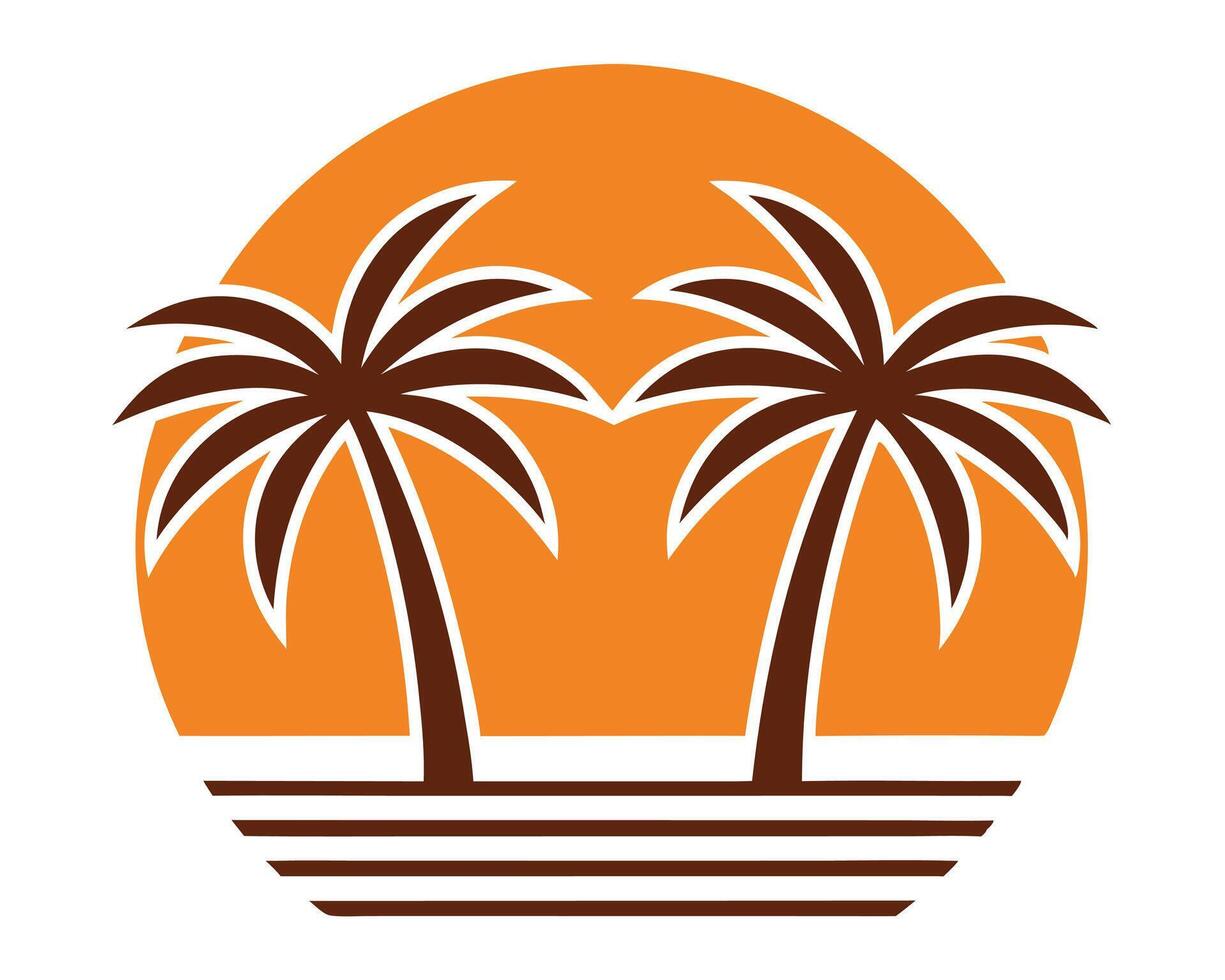 Tropical sunset with palm trees simple graphic for vacation and travel designs vector