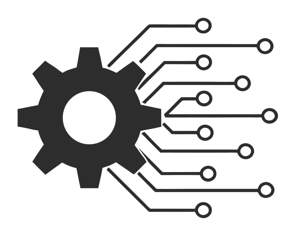 Modern illustration depicting an electronic gear concept with circuit board connections on white background vector