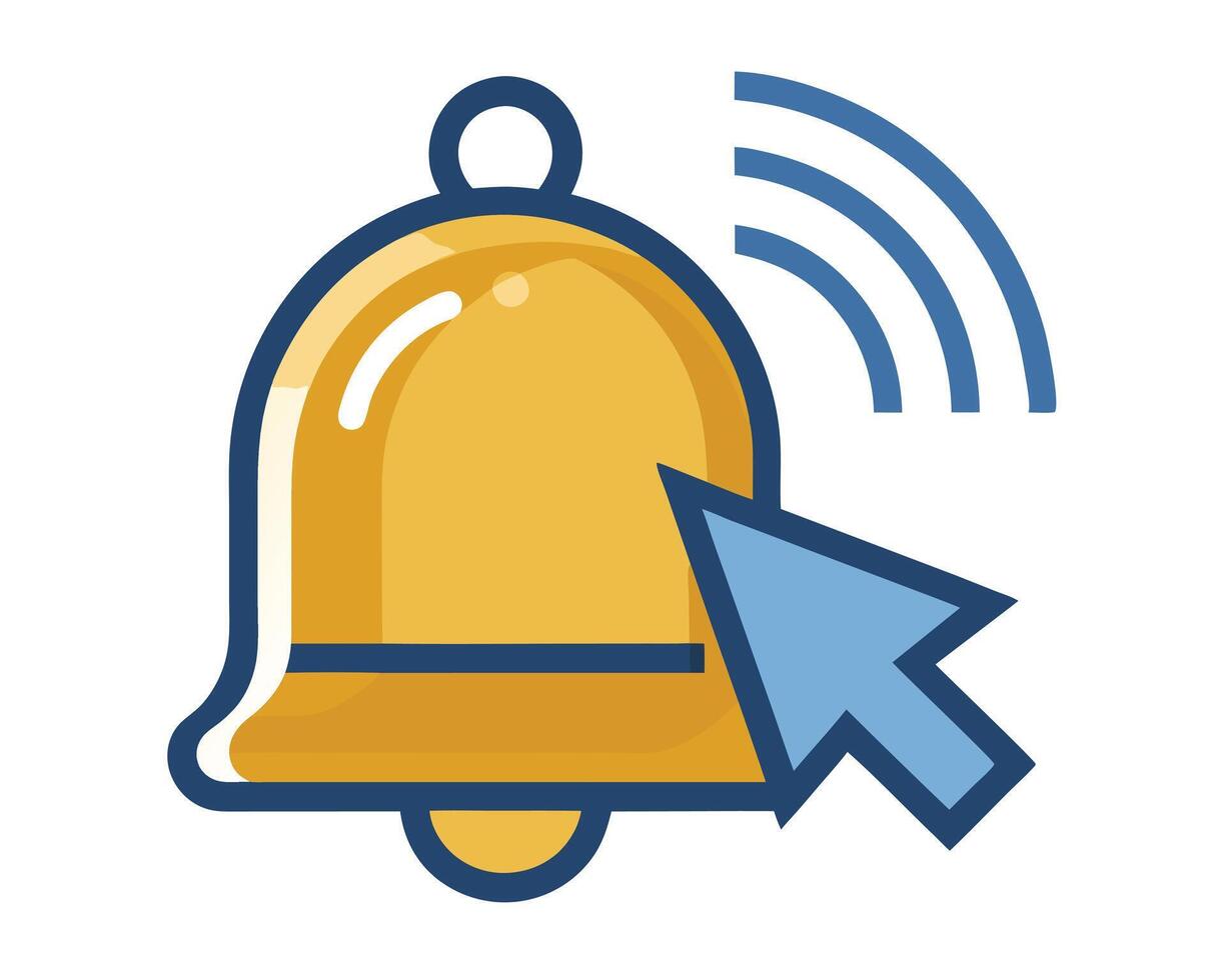 A stylized bell icon with a cursor indicating a notification or alert and sound waves in blue vector