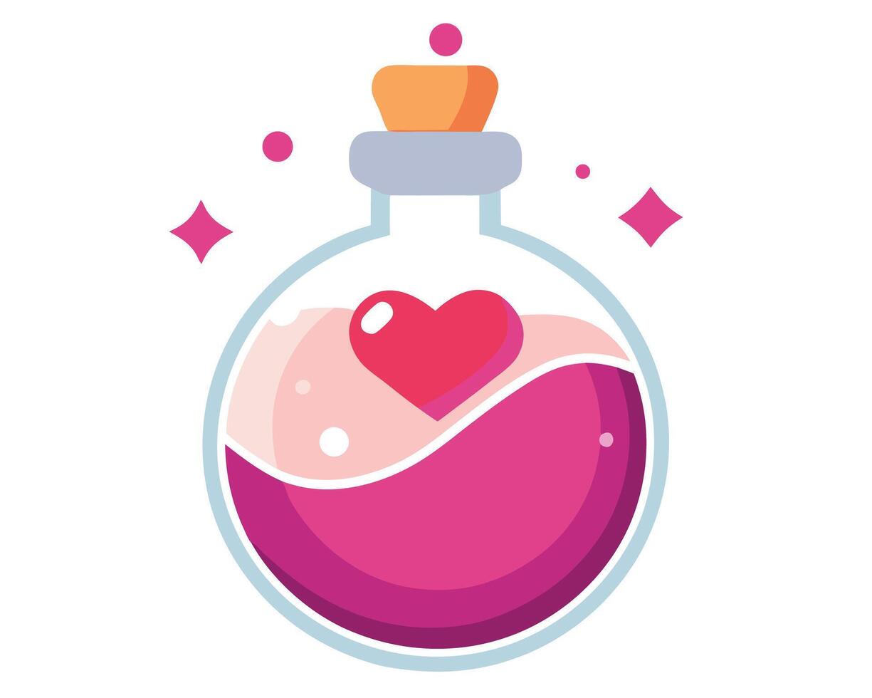 Love potion illustration with heart inside a glass bottle in flat design style for valentines day. vector