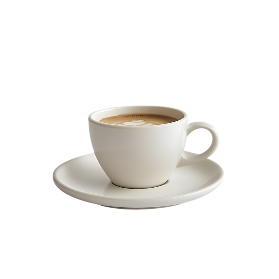 White coffee cup with latte art isolated on transparent background png