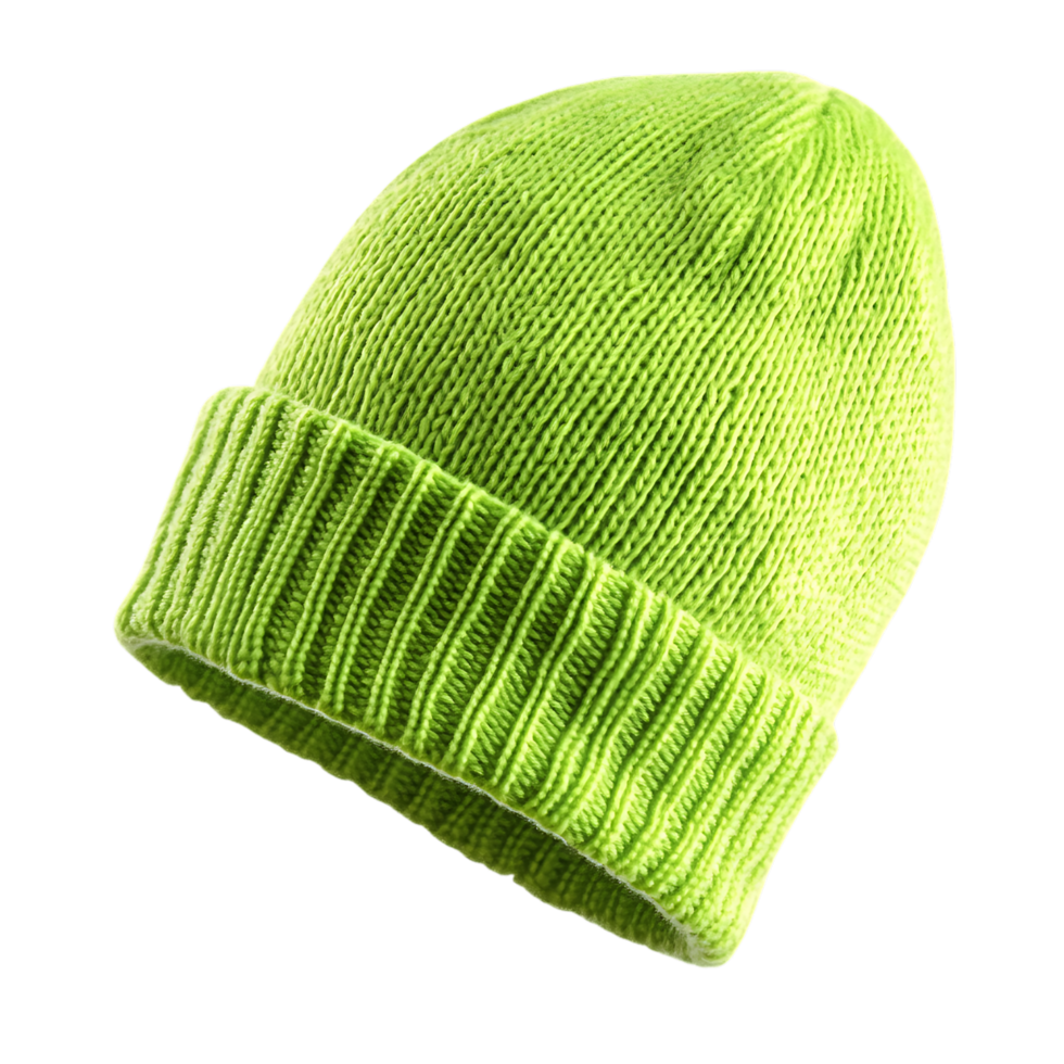 Lime green knit beanie hat isolated on transparent background png