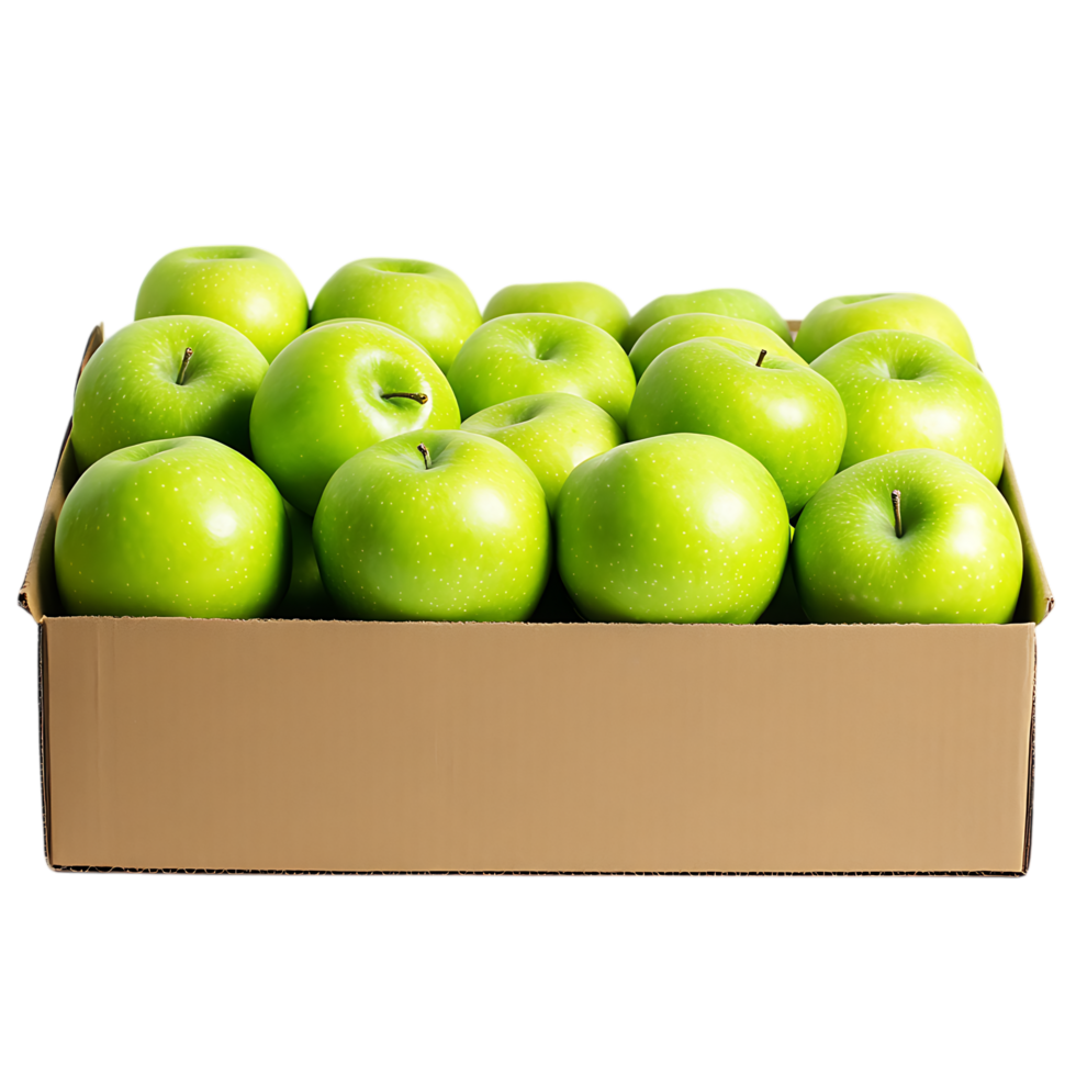 Box of fresh green apples isolated on transparent background png
