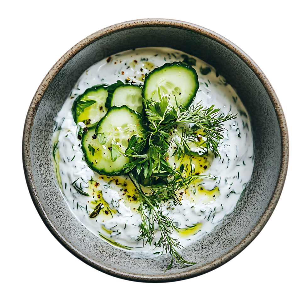 Tzatziki dip with cucumber and herbs isolated on a transparent background png