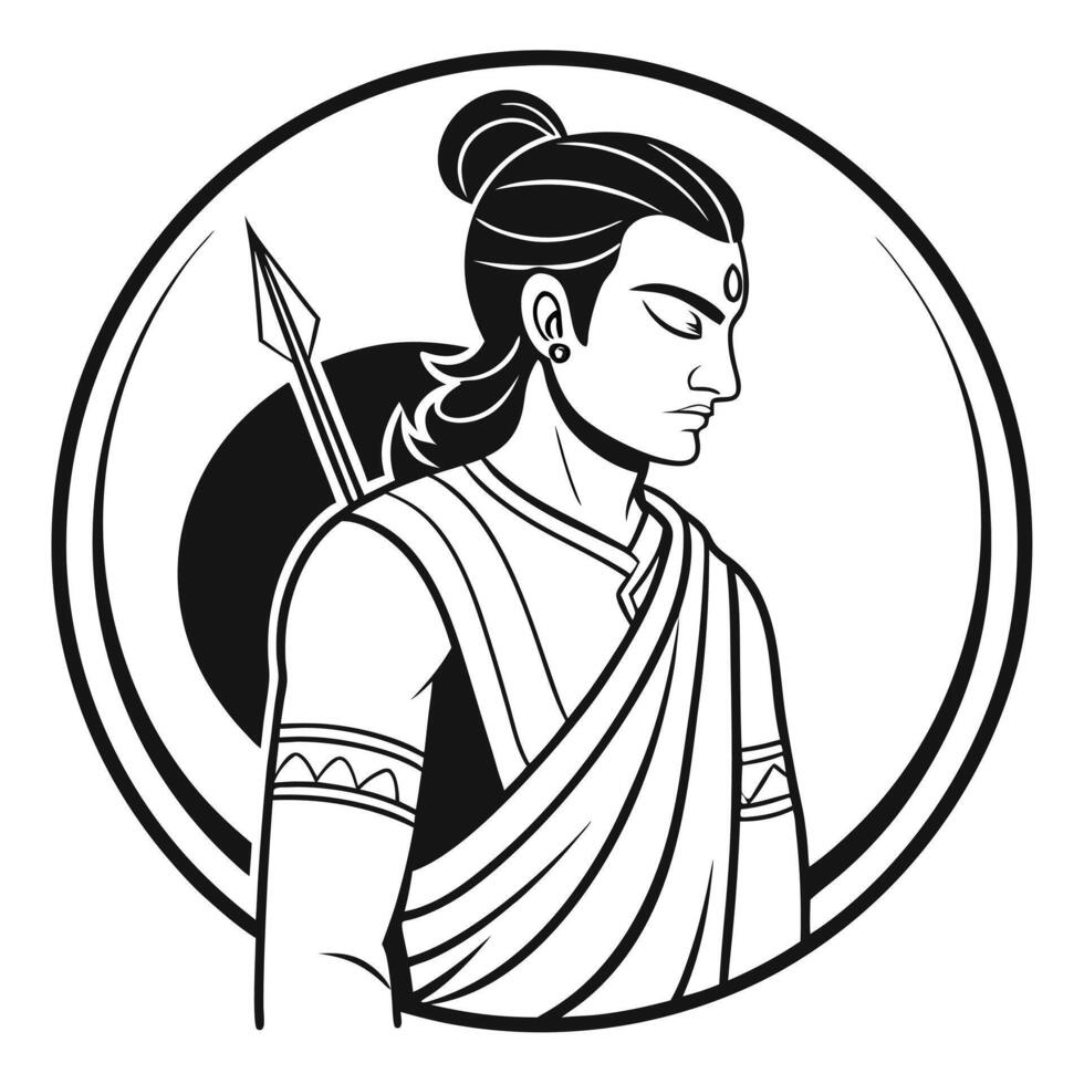 illustration of an indian warrior portrait with a spear depicting strength and culture in silhouette vector