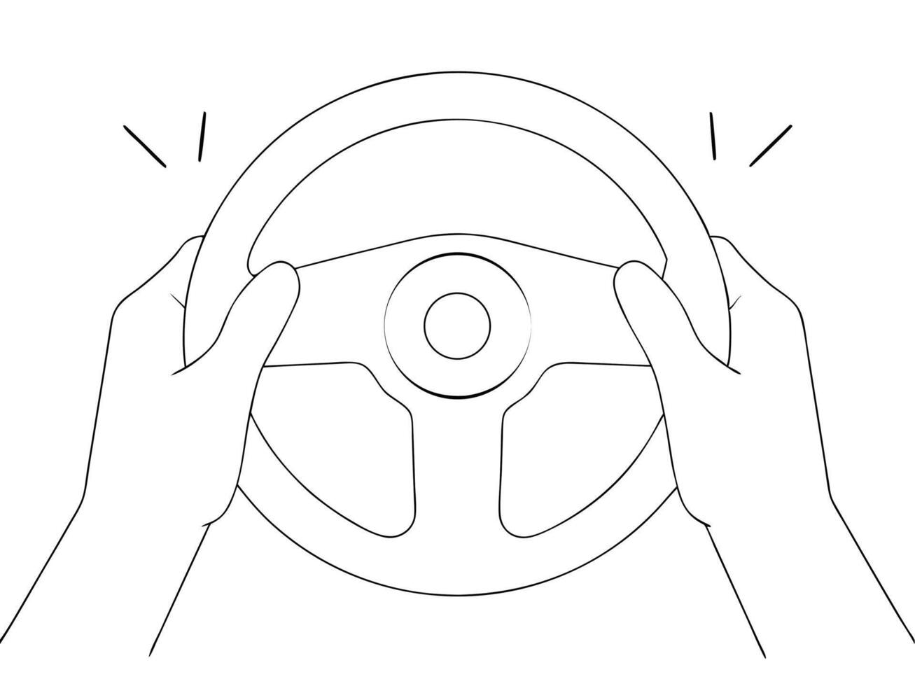 Black and white illustration of hands holding a steering wheel for driving concept vector