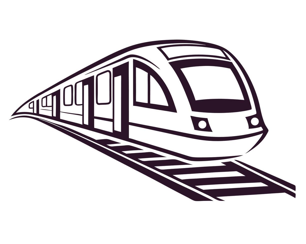 illustration of a modern high-speed train traveling on a railroad track. vector