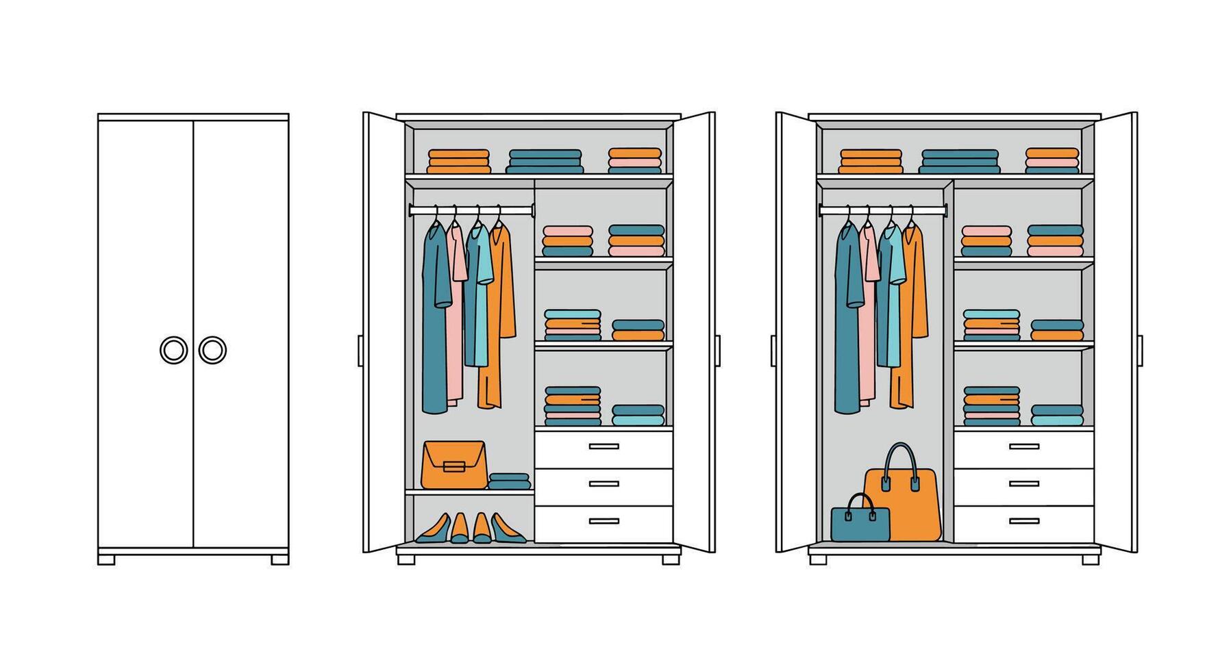 Organizing Wardrobe Ideas and Clever Closet Storage Solutions for Your Bedroom Organization Tips vector