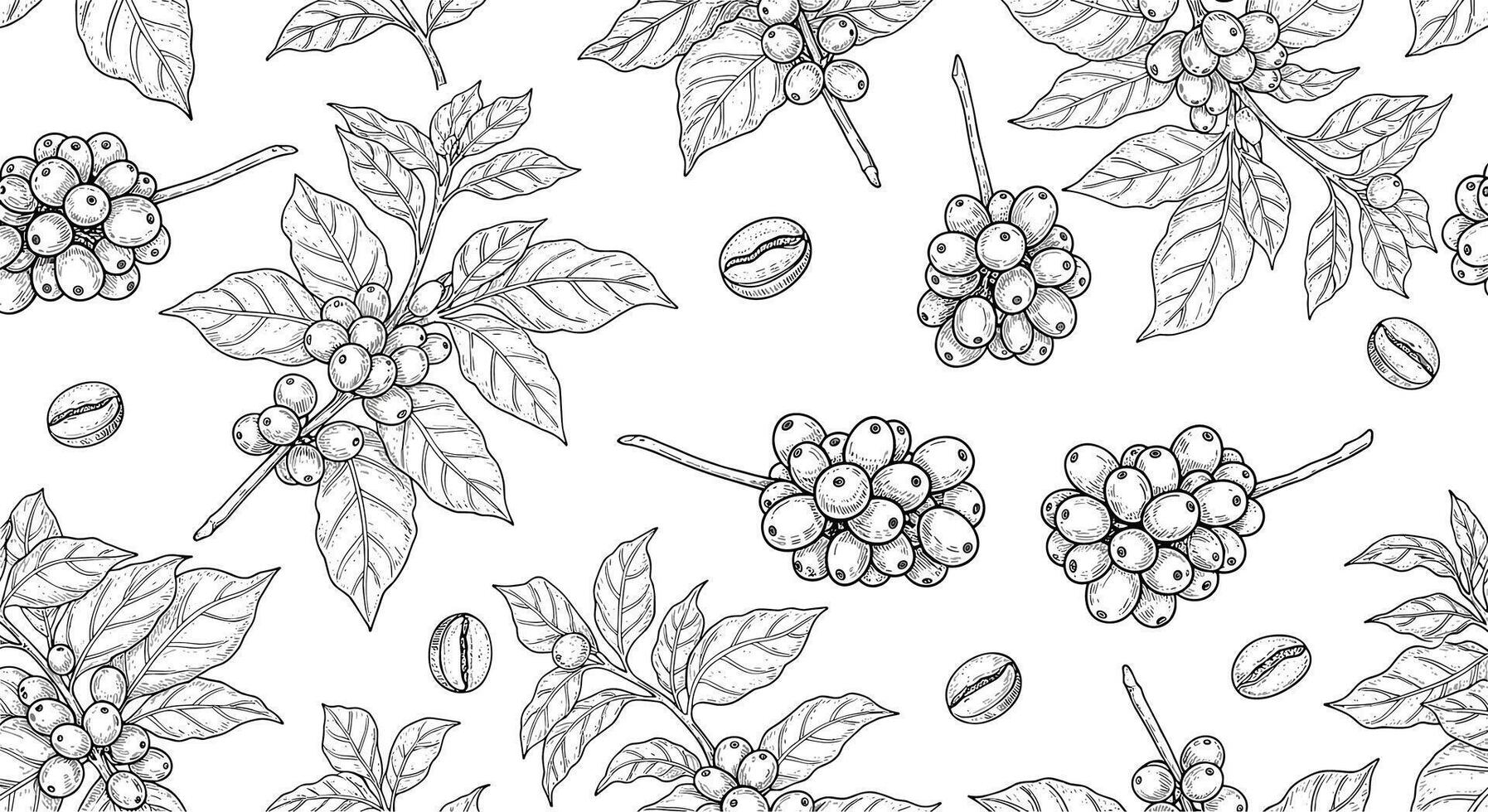 Beautiful Floral Pattern with Leaves and Flower Clusters in a Black and White Design vector