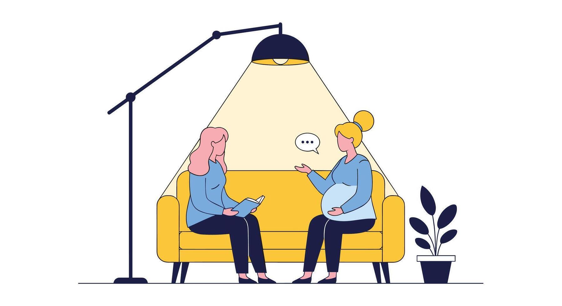Counseling Session Between Pregnant Woman and Counselor Taking Place in a Cozy Bright Room vector