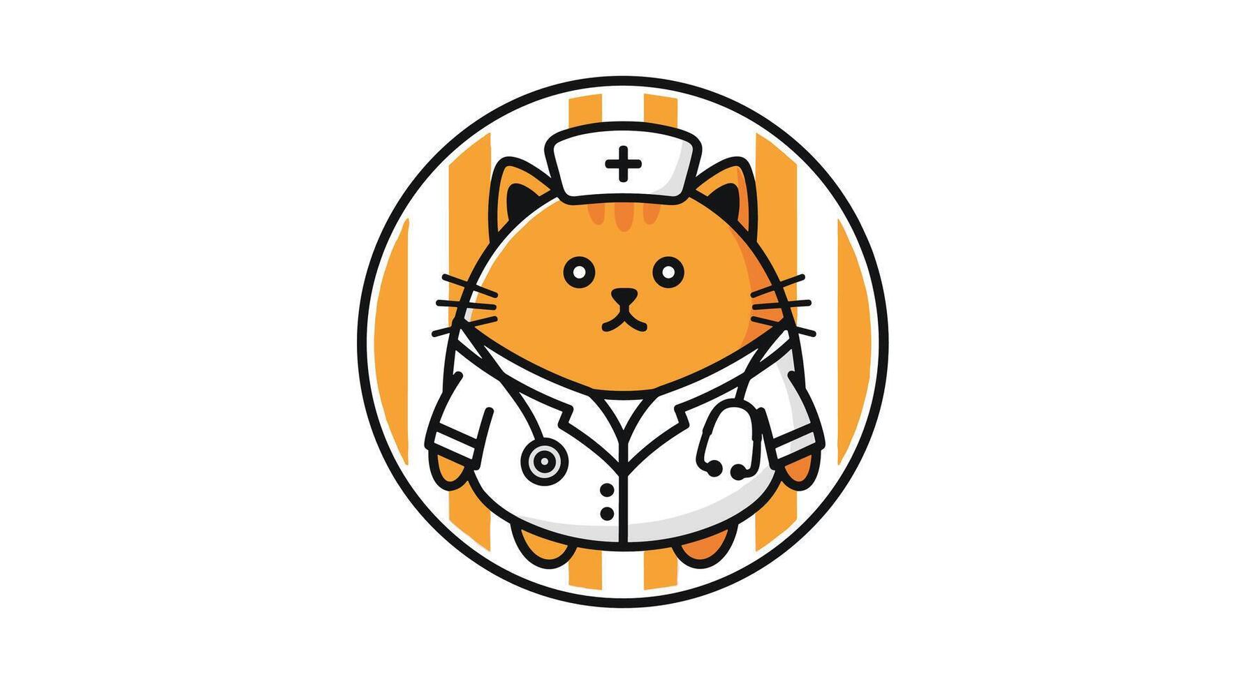 Whimsical Feline Doctor A Colorful And Animated Cartoon With Orange Tones Illustration vector