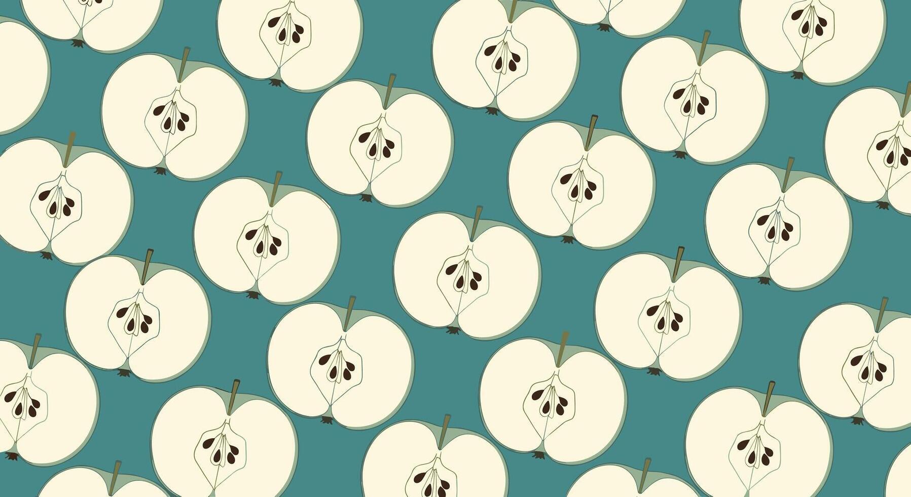 Half Cut Apples on the Background of Cyan Represents the Vegetarian Diet vector