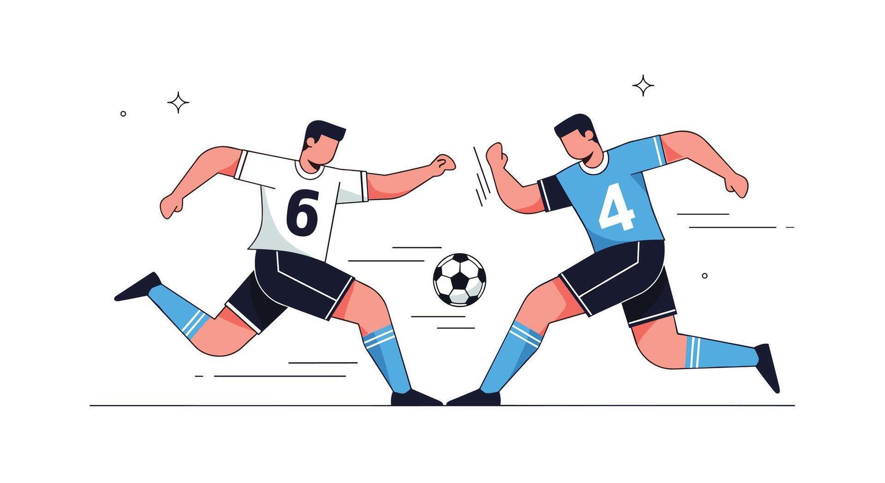 Two Football Soccer Players Kicking the Ball in a Game Match Competition Play vector
