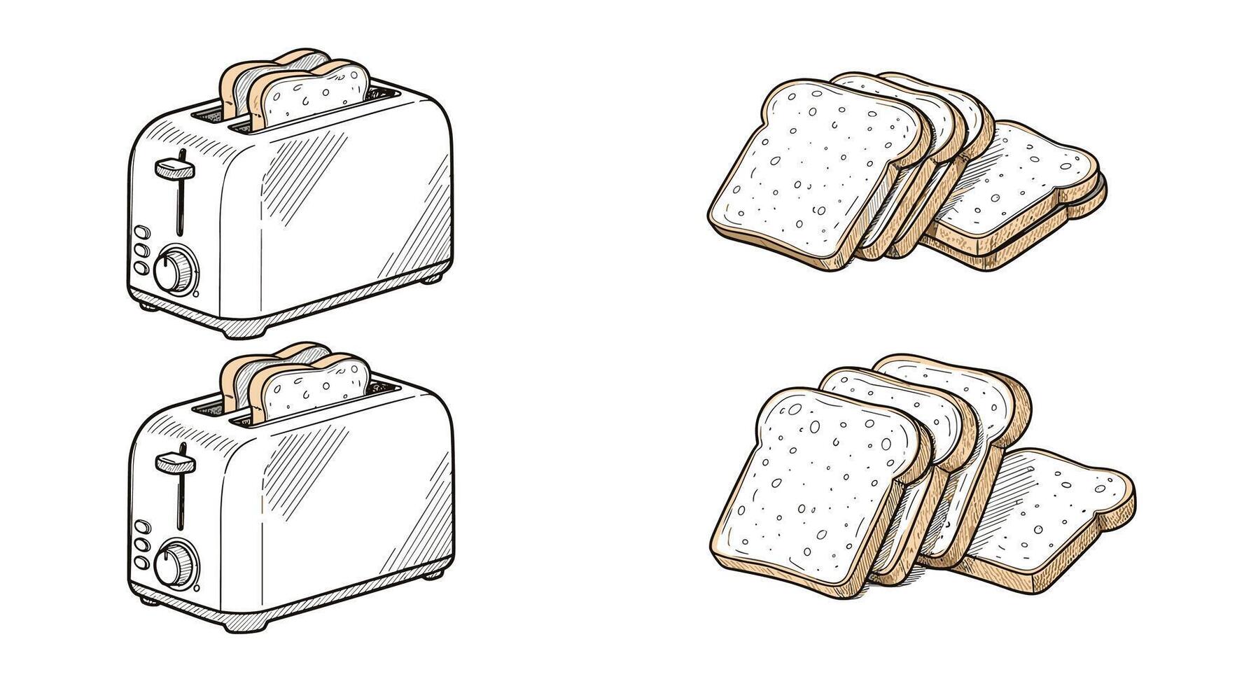 Toasters And Slices Of Bread Ready For Breakfast And Simple Healthy Food vector