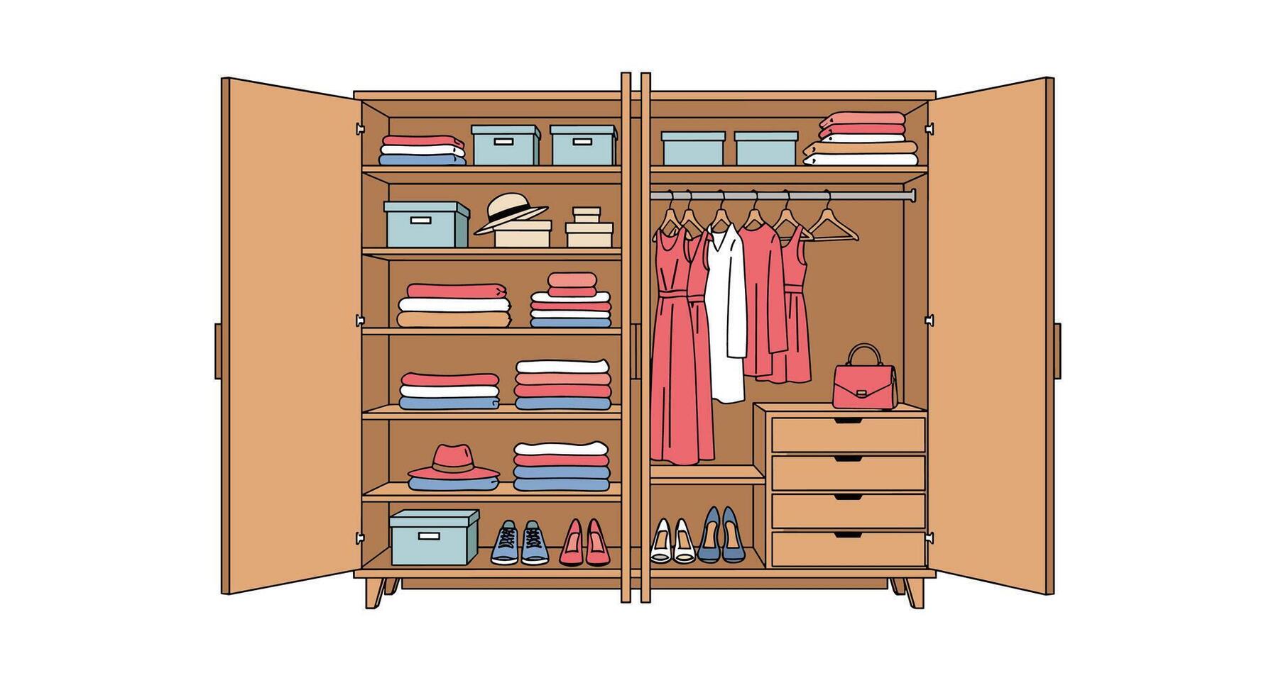 Organizing Your Clothes In a Wardrobe Can Make Your Life So Much Easier vector