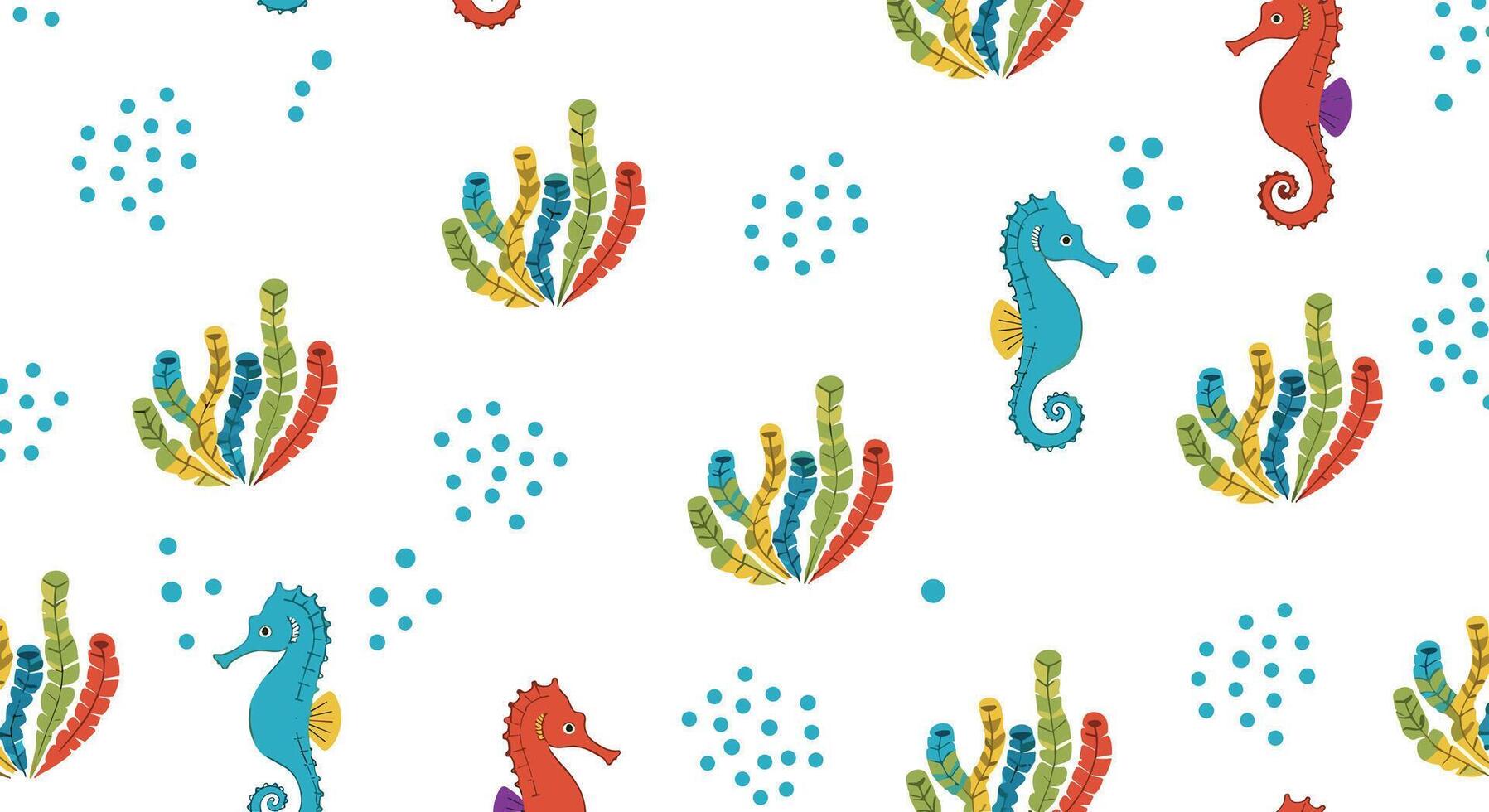 Whimsical Seahorses and Coral Reefs A Colorful Underwater Pattern Design Illustration Theme vector
