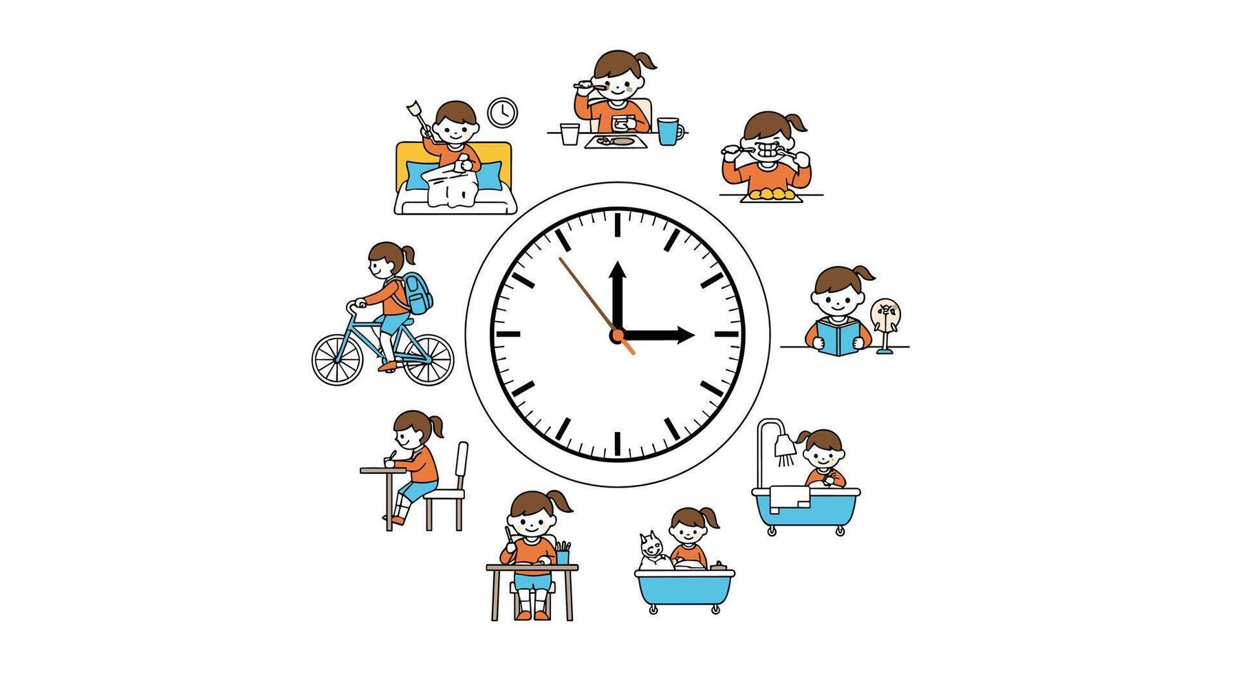 Managing Daily Activities Efficiently Clockwise for Healthy and Productive Routine Illustration Cartoon Style vector