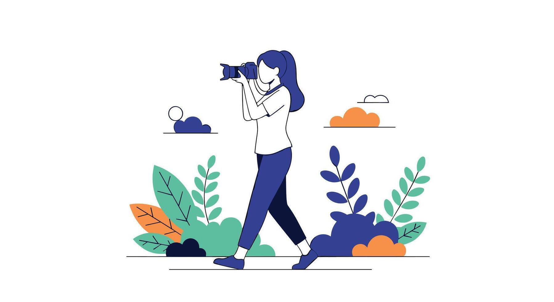 A Young Woman Exploring Nature and Capturing Photos with Her Camera Device Everyday vector