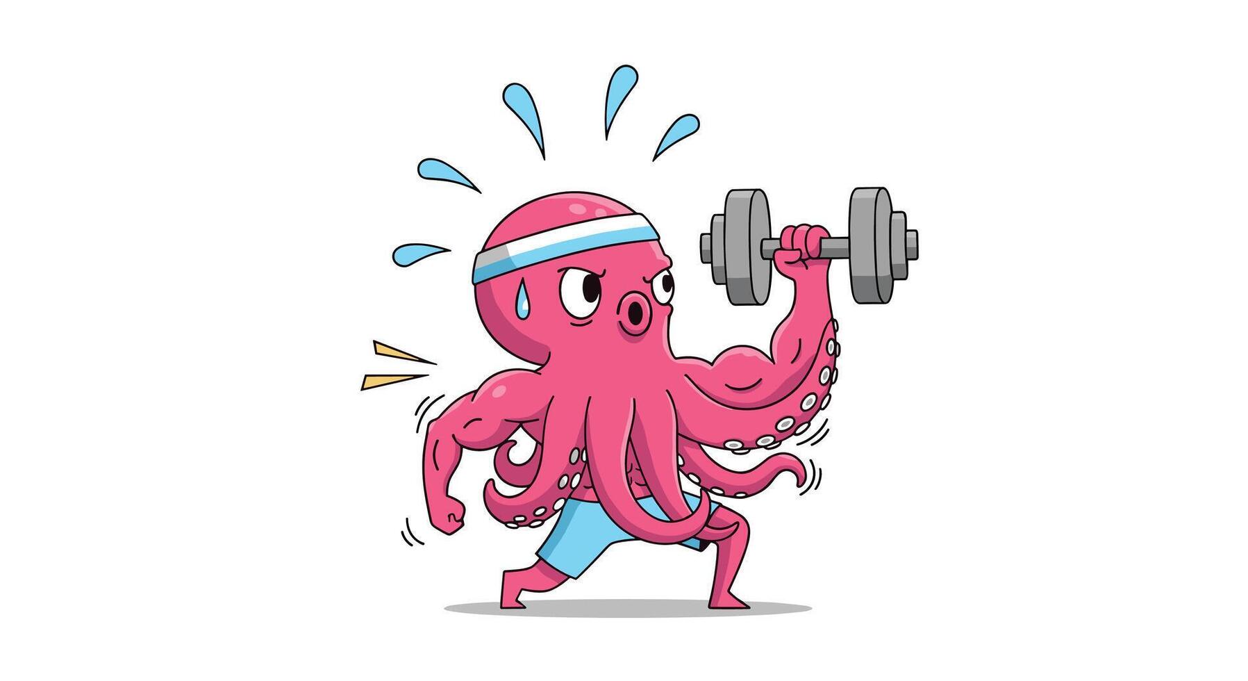 An Octopus at the Gym Lifting Dumbbells Doing Arm Curls in Pixel Art Style vector