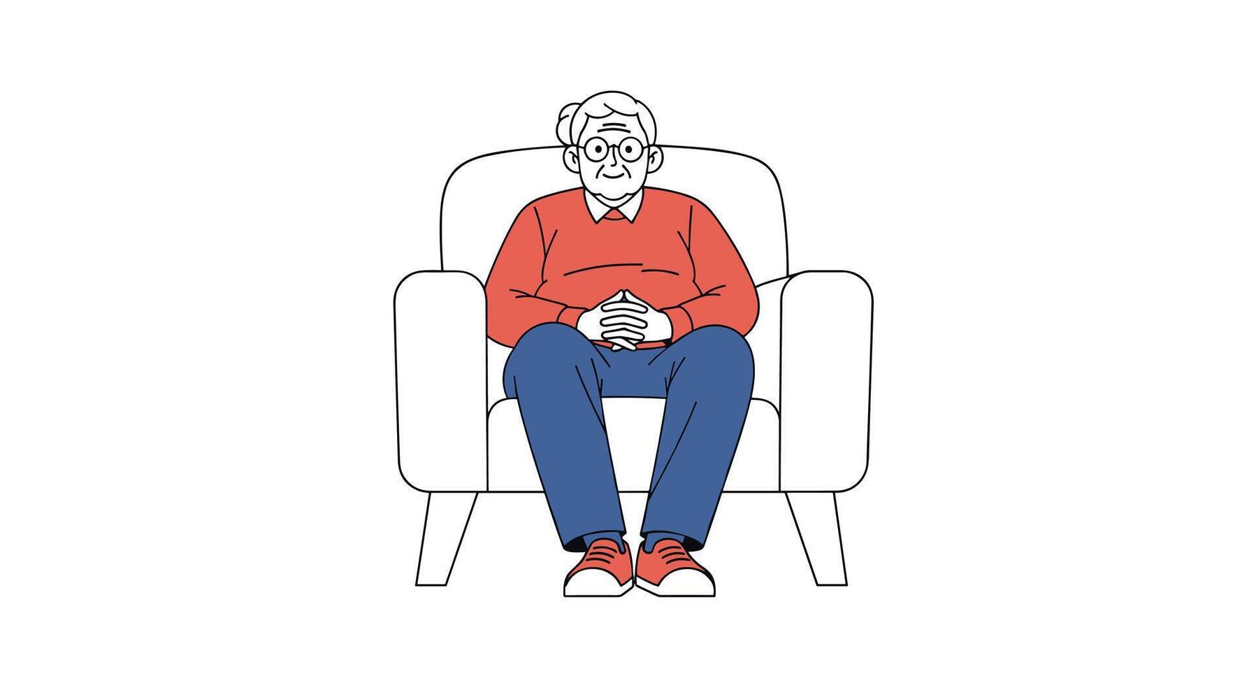 Cozy Old Man Sitting Comfortably In an Armchair Warm Drink and Relaxing At Home vector