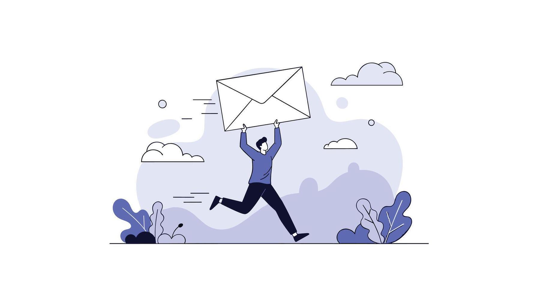 Person Running with Large Email Symbol Delivering Information Electronically and Quickly Across Network vector
