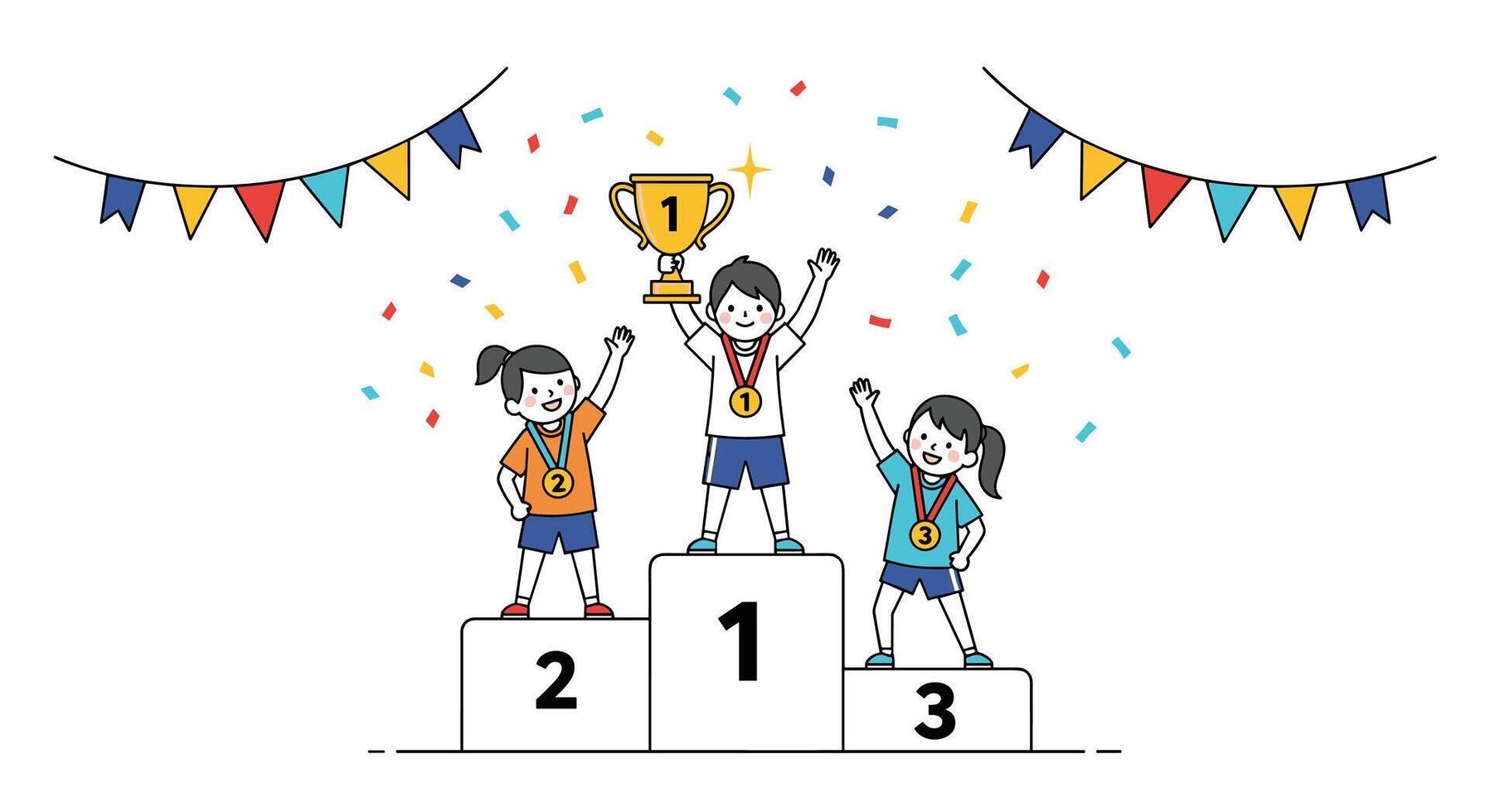 Celebrating Success Young Athletes On The Podium With A Golden Trophy Joyful Moment vector