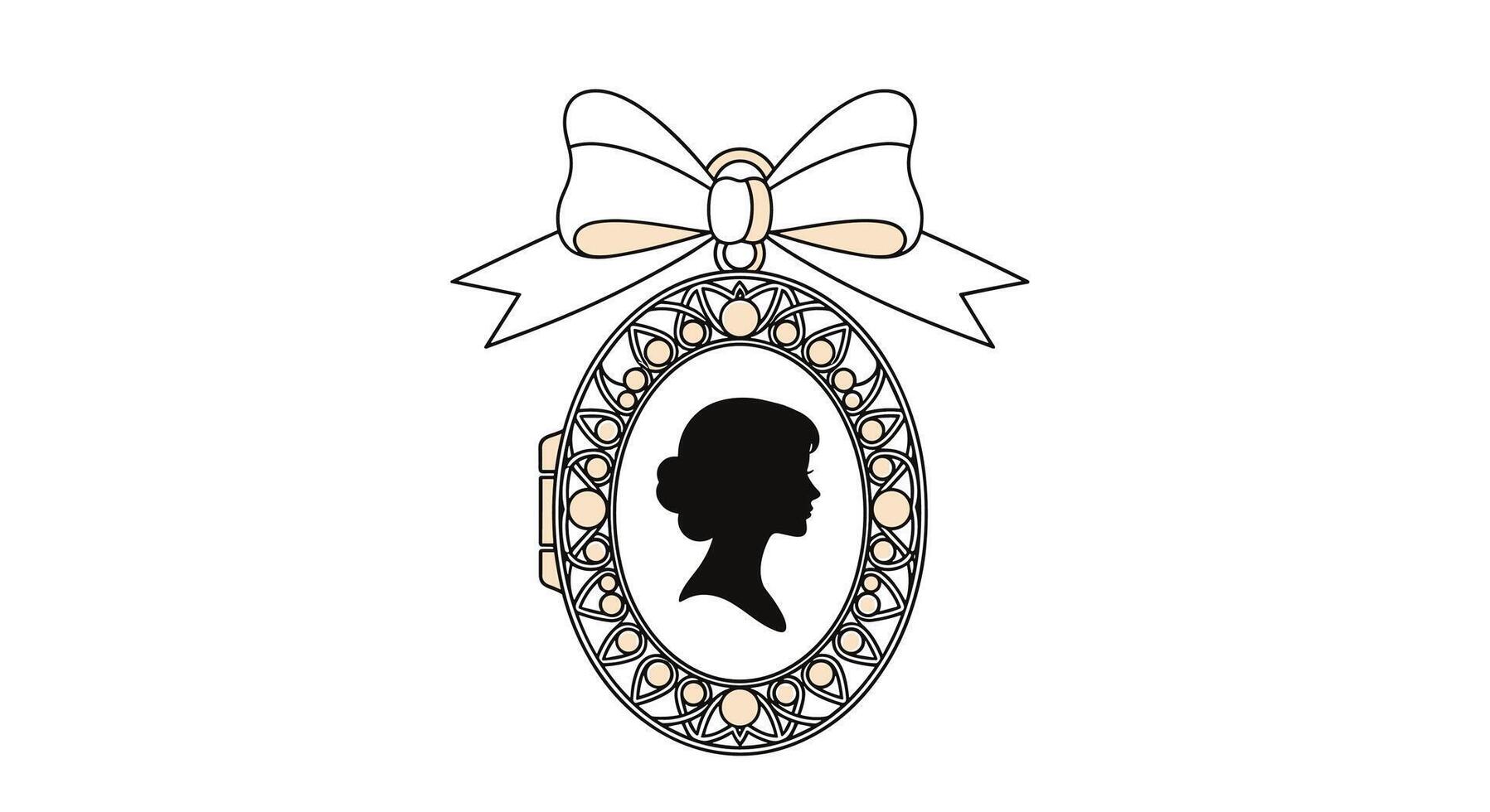 Silhouette Locket with Bow Artistic Design and Elegant Portrait for Classic Jewelry vector