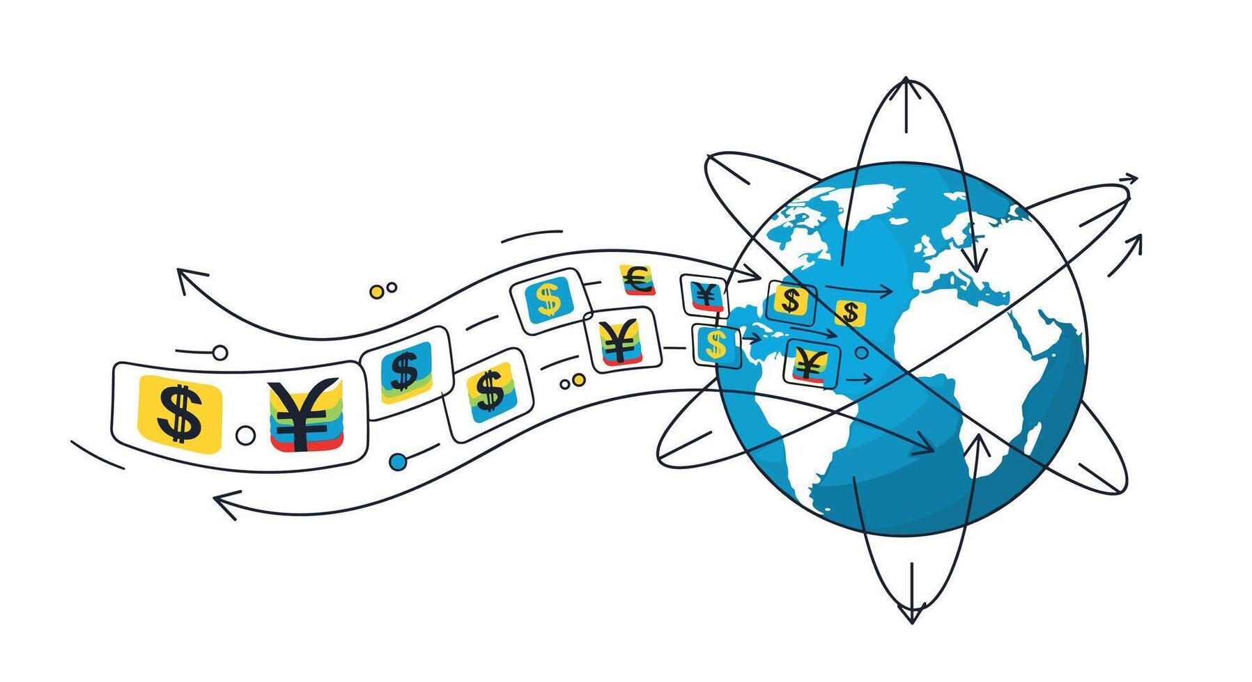 Global Transactions and the Movement of Money Around the World Economy Conceptual vector