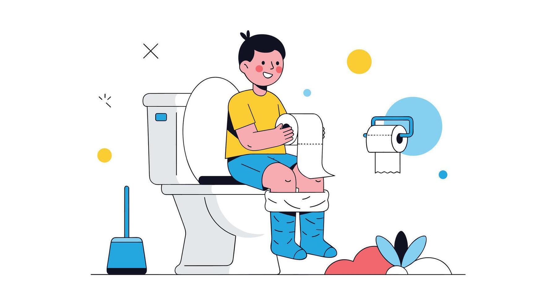 Illustration of a Child Sitting on a Toilet Dealing with Stomach Ache Problem vector