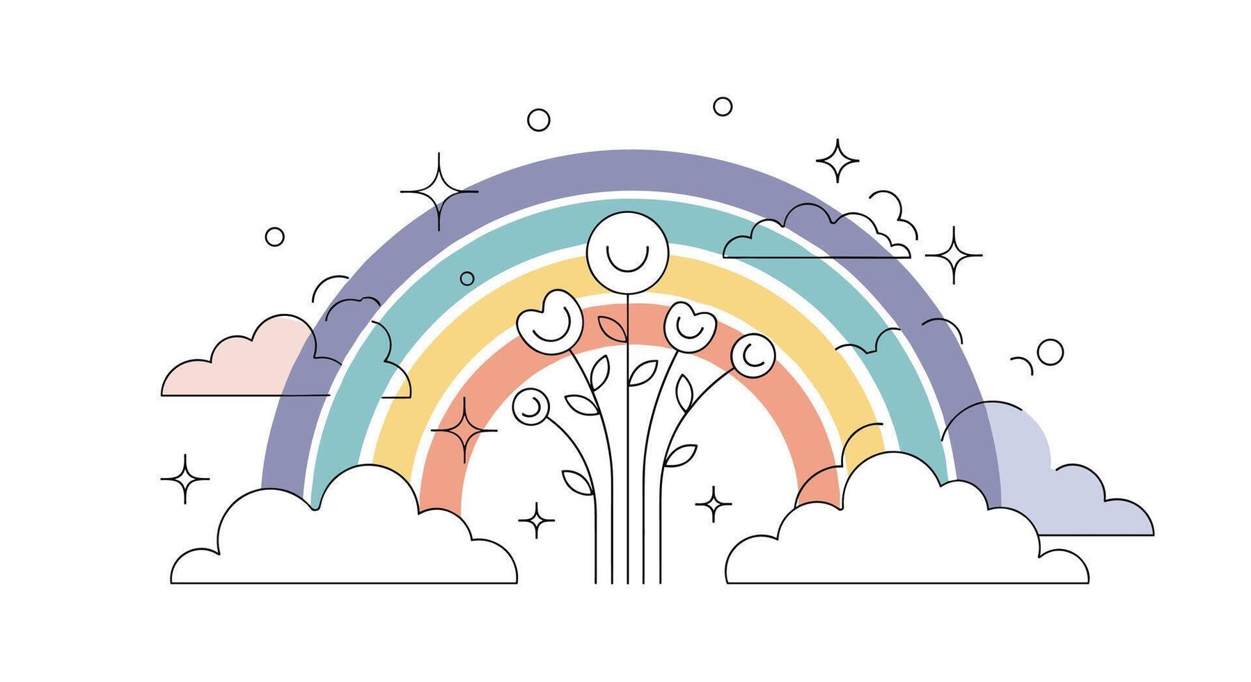 Embracing the Serene Skies An Ode to Rainbows Clouds and Tranquil Adventures vector