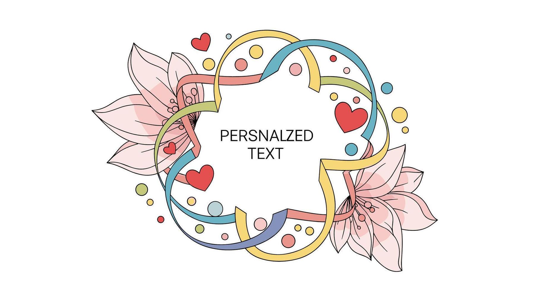 Floral and Hearts Frame with Personalized Text - A Vibrant and Decorative Design vector
