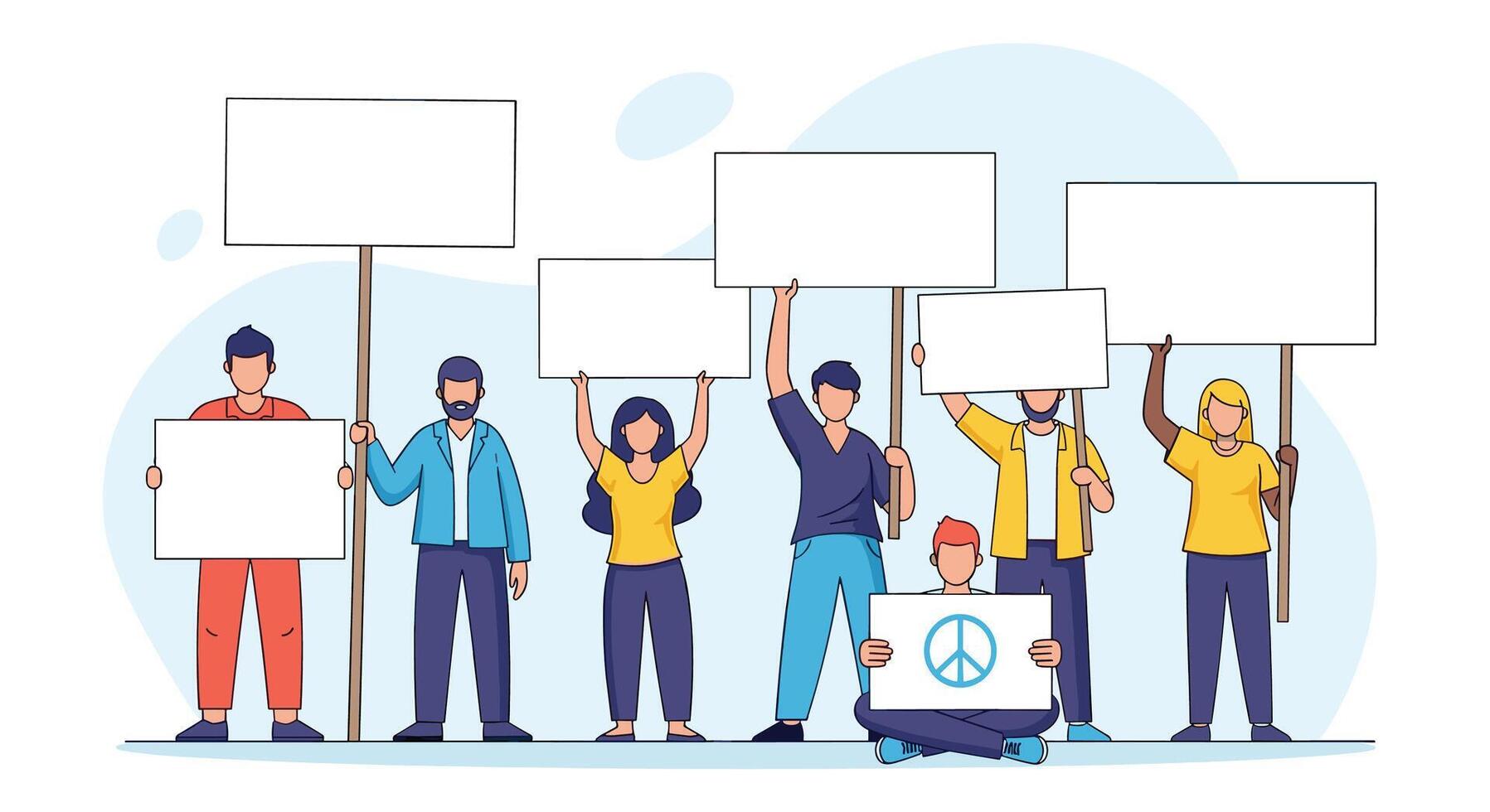 People Demonstrating Together Holding Blank Signs for Displaying Messages and Raising Public Awareness vector