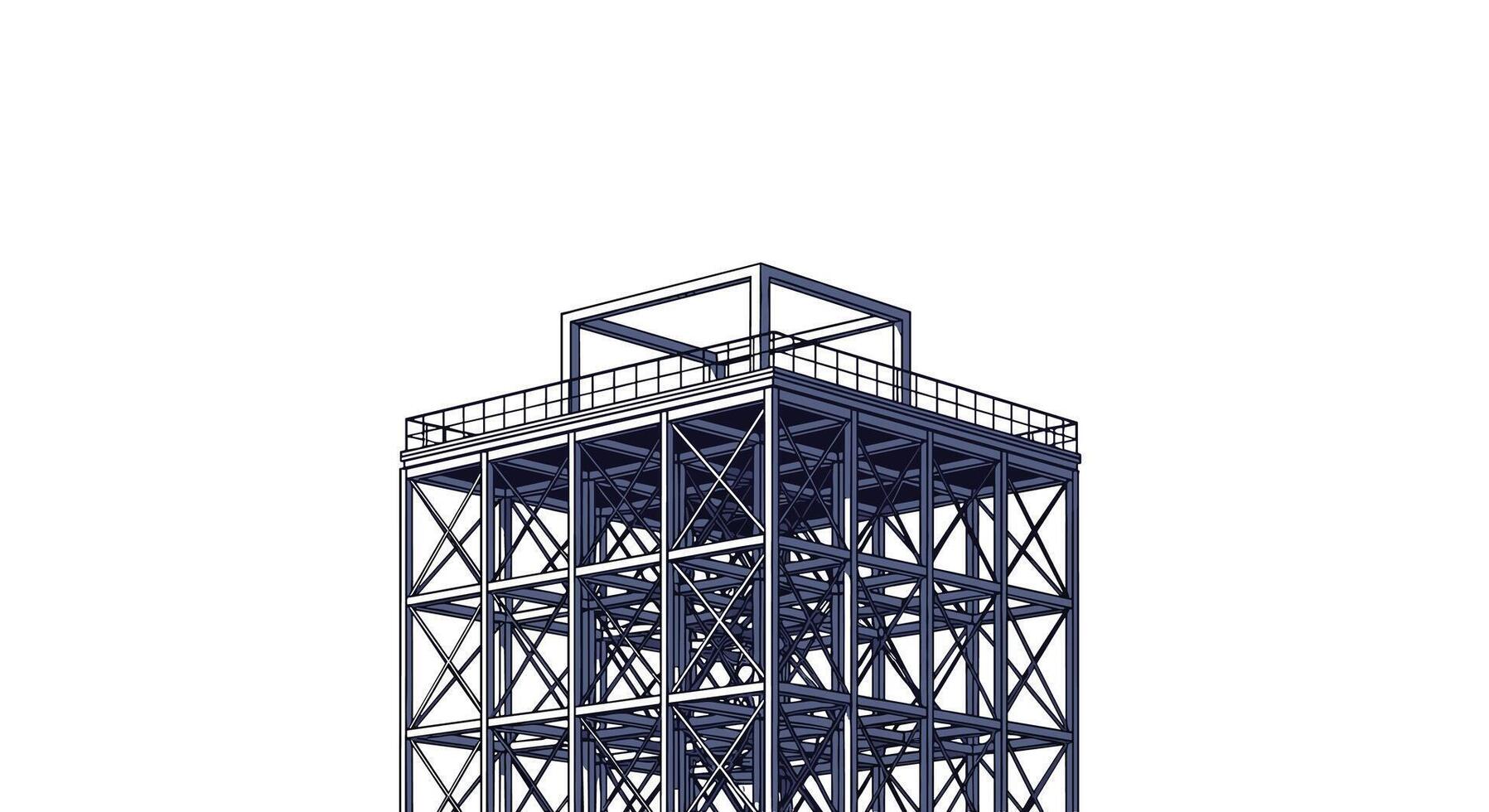 Structural Steel Framework Industrial Construction Erected for Oil and Gas Production Facility vector