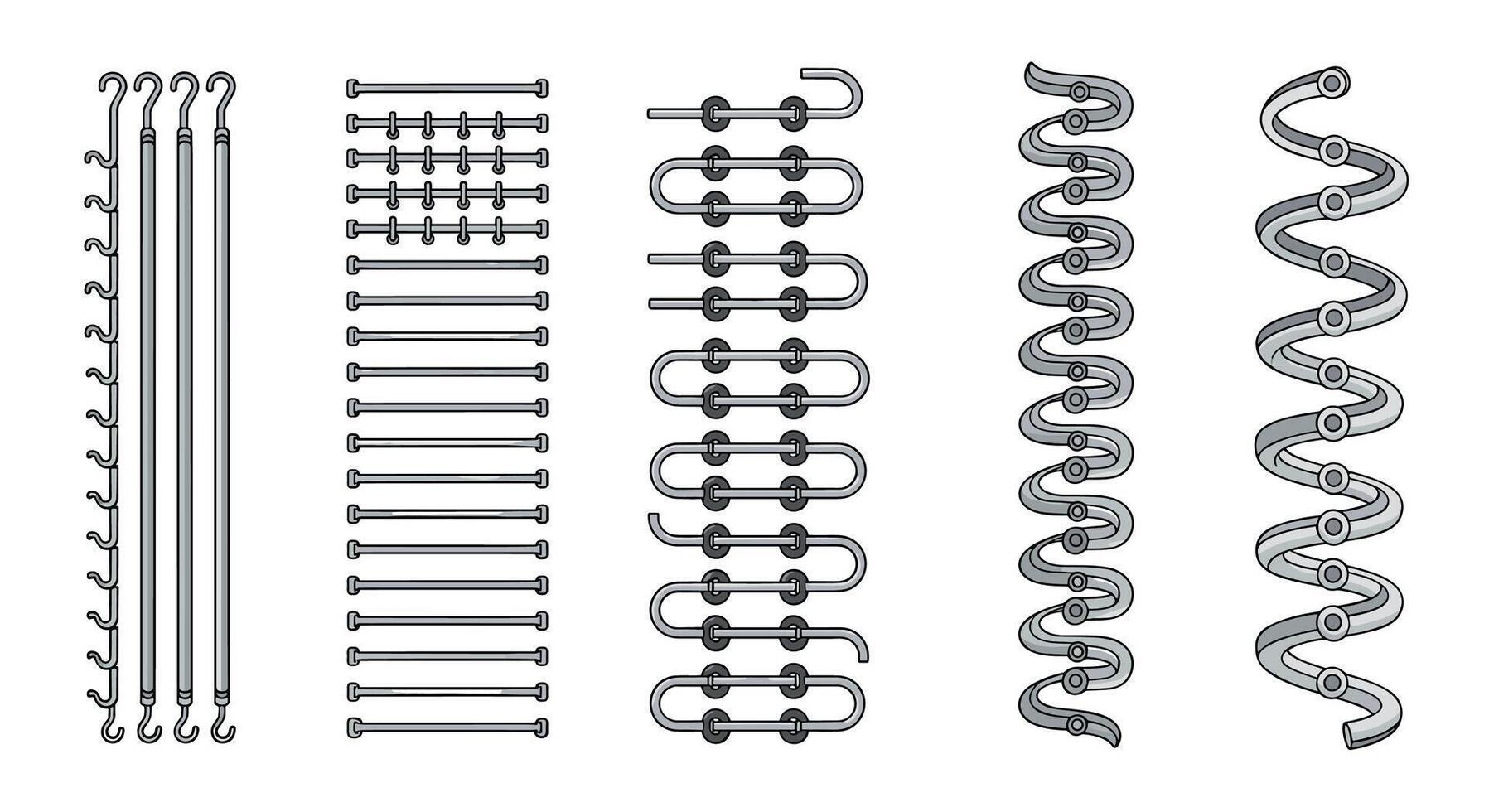 Varied Designs of Metal Springs Including Compression Tension Torsion and Wire Forms vector
