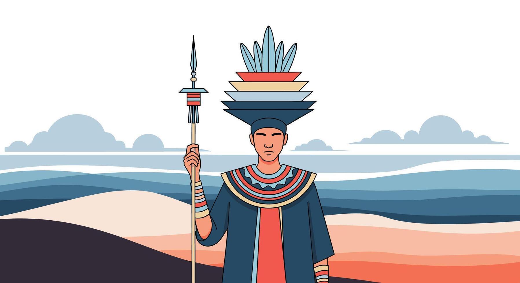 African Queen with Crystal Offering Facing Ocean A Vibrant Digital Illustration Landscape vector