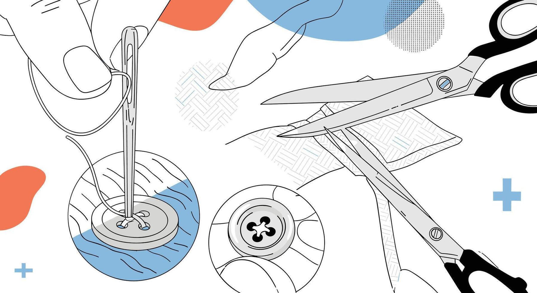 Sewing and Needlework Arts Tools Equipment Materials and Techniques Detailed Illustration Design vector