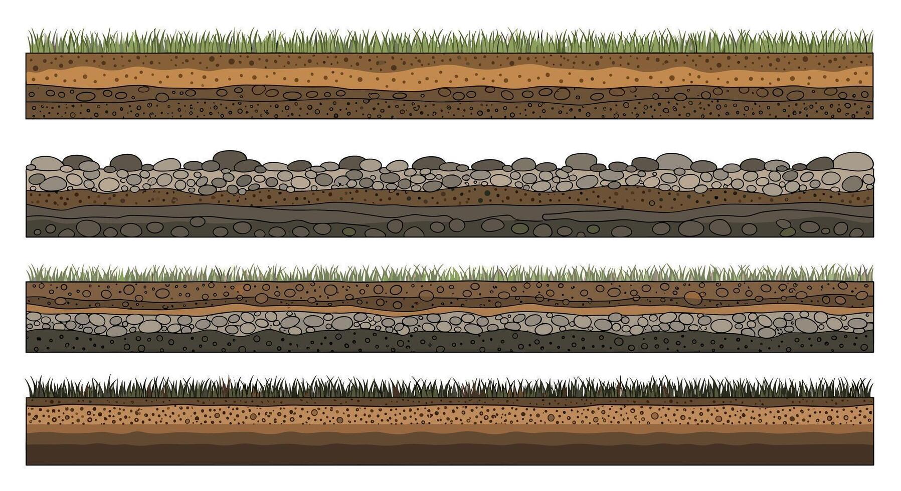 Different Soil Horizons Types and Layers of Soil Illustrated with Grass Above Them vector