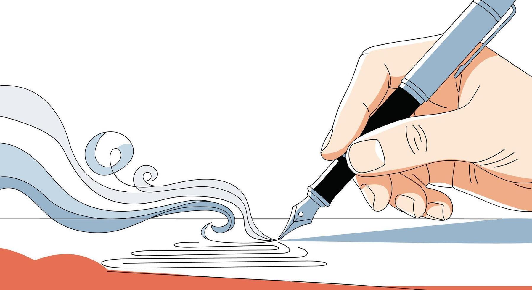 A Human Hand Writes with a Fountain Pen on White Paper Creating Artistically vector