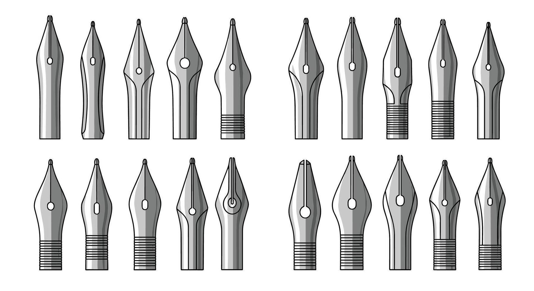 Exploring the Diverse World of Fountain Pen Nibs A Comprehensive Overview of Varieties vector