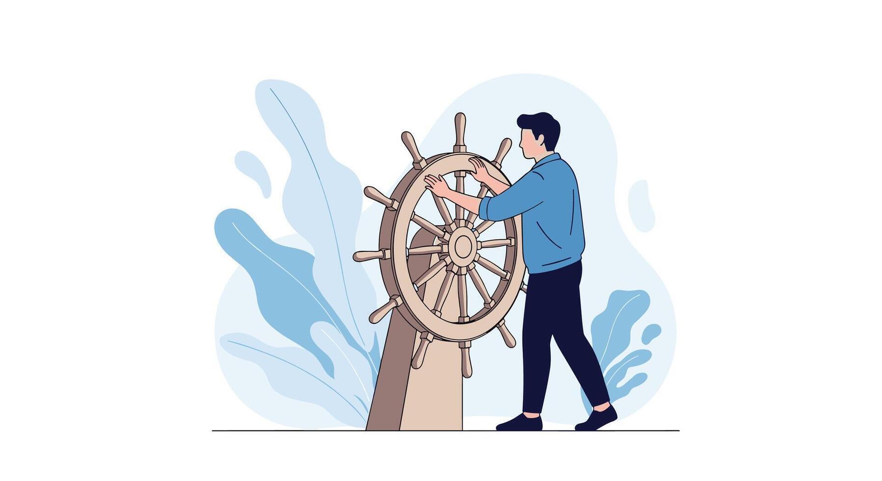 The Man Controlling the Ship's Helm Navigating a Sea of Opportunity and Challenge vector